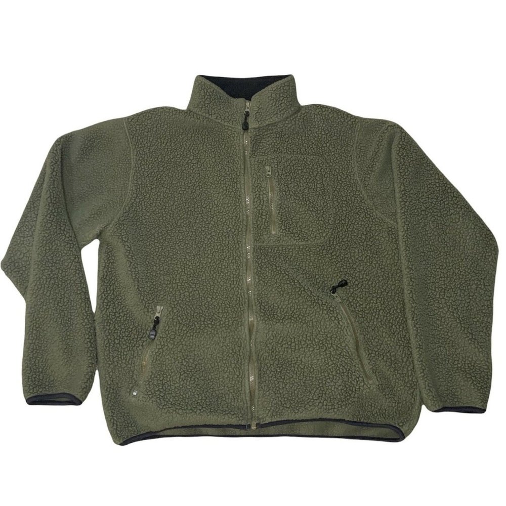 Vintage L.L. Bean Zip Up Sherpa Fleece Jacket Size Large Olive Green